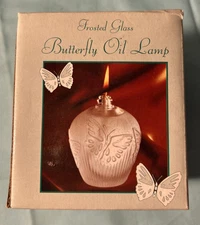 Frosted Glass Butterfly Oil Lamp NIB