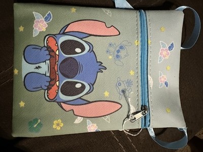 Lilo & Stitch Blue/Green/Pink Faux Leather Zipper Makeup Bag w/ Handle 9x7''