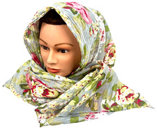 Womens Sheer Floral Multicolor Scarf Green With Pink/White 21" x 66" Crinkle