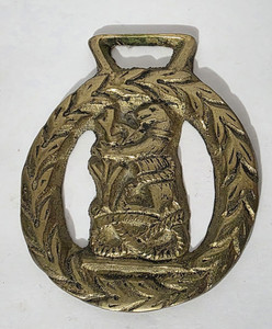Vtg Harness Bridle Brass Horse Medallion Warwickshire Bear  Ragged Staff Patina