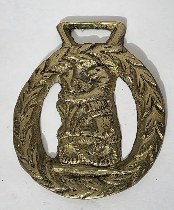 Vtg Harness Bridle Brass Horse Medallion Warwickshire Bear  Ragged Staff Patina