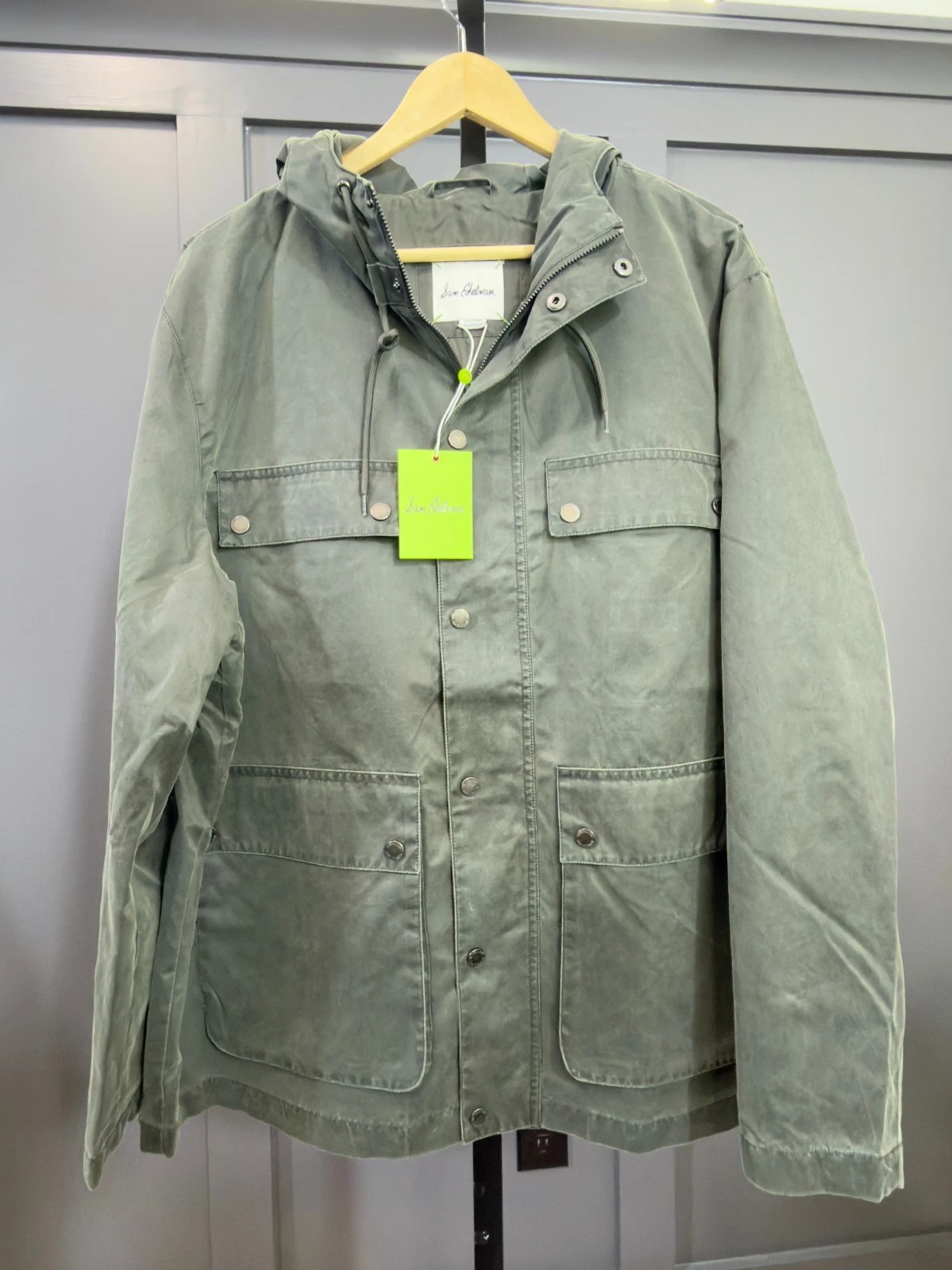 NWT Sam Edelman Men's Attached Hood Utility Jacket Olive SE2561, MSRP $220