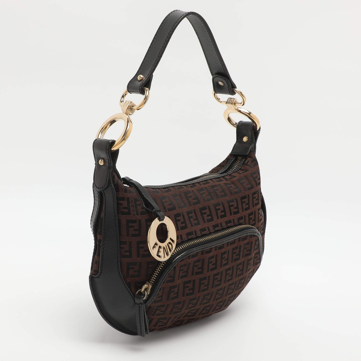 Fendi Pocket Chef BlackBrown Zucchino Fabric and Leather Hobo | eBay