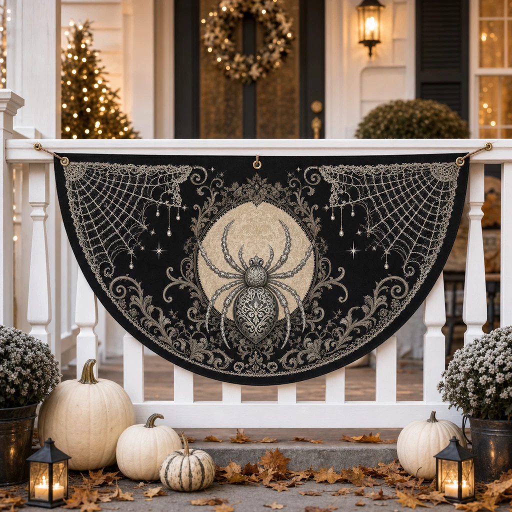 Semi Circle Flag Spiderweb Lace Porch Banner Halloween Hosts