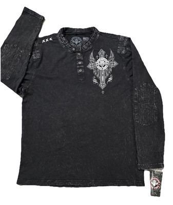 Affliction Long Sleeve 1/4 Button Down Shirt. Black. Wings.
