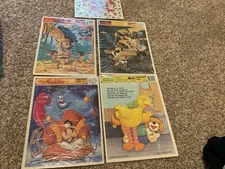 Vintage Lot Of 5 Children's Frame Tray Puzzle Disney Sesame Street Jungle Book