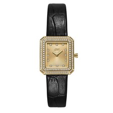 NEW - JBW J6390LA ARC DIAMONDS Rectangular Gold/Black Leather Strap Wristwatch