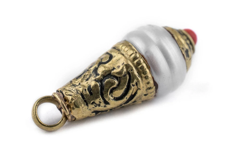 Colgante Medallón Perla Latón Tapado con Piedra Roja 28x10mm Nepal Multicolor Foto 3 de 4