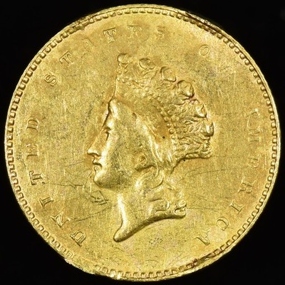 1855 $1 GOLD PIECE   AU ALMOST UNC DETAILS   TYPE 2 T2 COIN 31AL  TRUSTED 