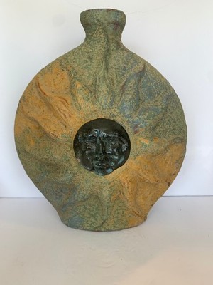 Pottery Sun & Moon Double Glass Face Vase Cement Terracotta