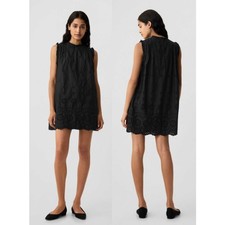 Gap x DÔEN Sleeveless Round Neck Allover Eyelet Mini Shift Dress Black Womens XL