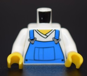 LEGO Minifigure Torso Blue Overalls White V Neck Shirt farmer worker 10218 7939