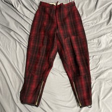 Vtg 50s Woolrich Woolen Mills Wool Hunting Pants Mens 28 Lace Up Plaid Oxblood