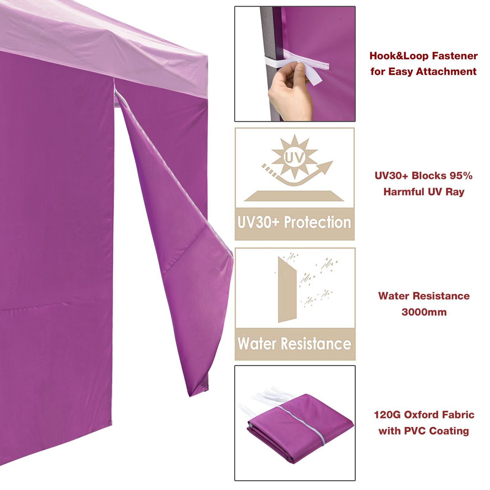 InstaHibit Privacy Sidewall Zipper UV30+ Fits 10x10ft Canopy Garden 1 Piece