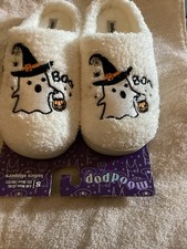 Fall Halloween Pumpkin Ghost Cream Bedroom Slippers NWT Sz Sm 5 / 6
