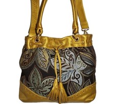 ISABELLA FIORE VINTAGE Y2K GOLD TASSELED TAPESTRY DRAWSTRING CROSSBODY MRP 495