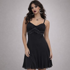 Vintage Black Chiffon Dress sz 6 Babydoll Strappy Whimsigoth Dark Fairy Grunge