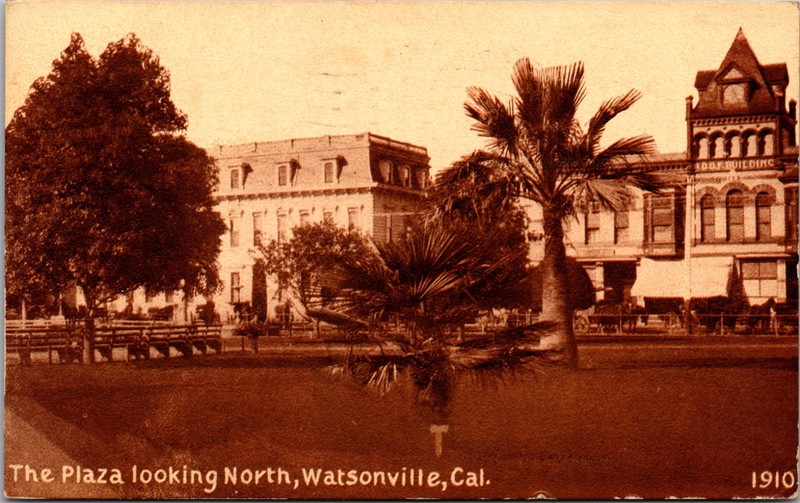 The Plaza Looking North Watsonville California 1910 Downtown View Postcard