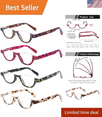 Durable Scratch-Resistant Half Moon Frame Reading Glasses Set - 4 Pair