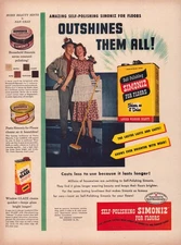 Simoniz 1940s Vintage Ad Floor Wax Couple Mop Cleaning Supplies Scene