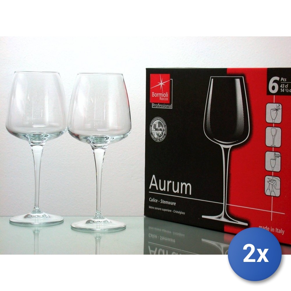 2X Packs 6 Glass Goblets Aurum Burgundy Cl 43 Transparent Bormioli Rocco
