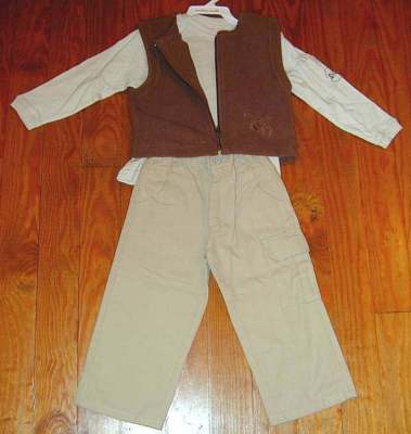NEW MOTHER-MAID ORIGINALS Boys Camel Brown 3pc Set Tee Fleece Vest Cargo Pant 3T