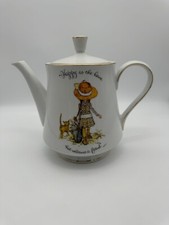 Vintage Holly Hobbie Teapot with Lid "Happy is the home that welcomes a friend"
