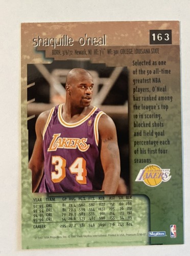 1997 Skybox Premium Shaquille O'NEAL #163 Los Angeles Lakers - Picture 2 of 2