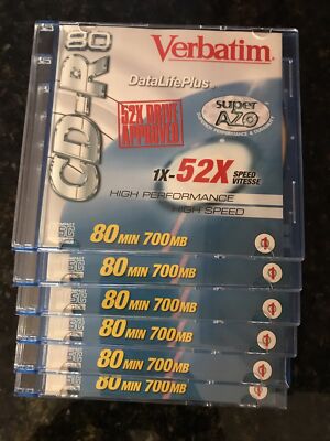 Verbatim 700 MB 52x 80 Minute Branded Recordable Disc CD-R 6 Packs