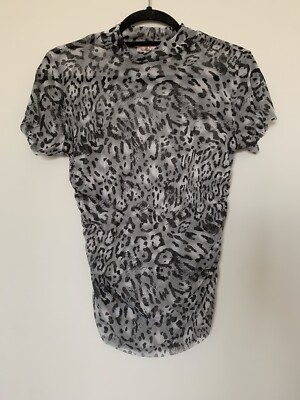 Willow + Root Black Ans Gray Cheetah Print Mock Neck Blouse Size Large