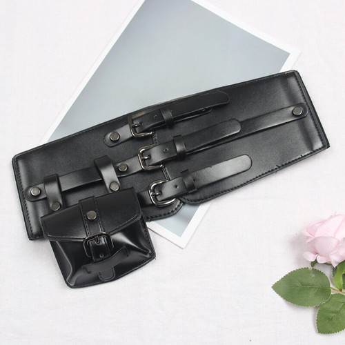 Lady Faux Leather Corset with Pocket Buckle Waist Belt Wide Waistband Punk Retro - Picture 10 of 17