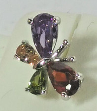 925 STERLING SILVER Rhodium plated Butterfly Earrings CZ MULTI-COLOR 10x6mm