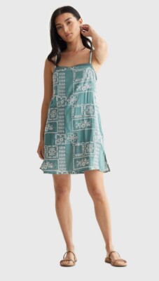 Lucky Brand Embroidered Square Neck Cami Dress Sage Brush Green S