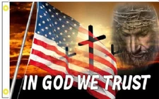 3X5 IN GOD WE TRUST JESUS CHRIST CHRISTIAN CROSS FLAG BANNER 100D W/ GROMMETS