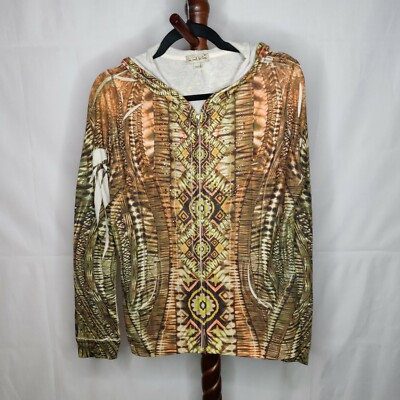 Live and Let Live women M hooded top multicolor print full zip long sleeve beads