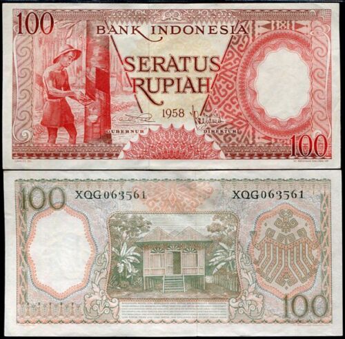 Indonesia 100 Rupiah 1958 P 59 REPLACEMENT X PREFIX XF/AU - Picture 1 of 1