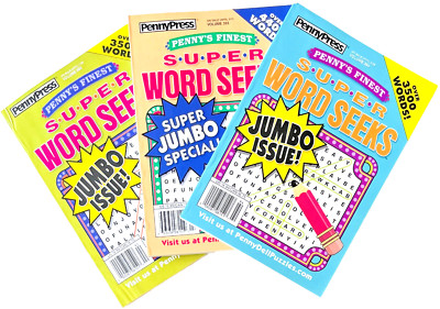 NEW Lot of 3 Penny Press Finest Super Jumbo Word Seek Search Find Puzzle Books