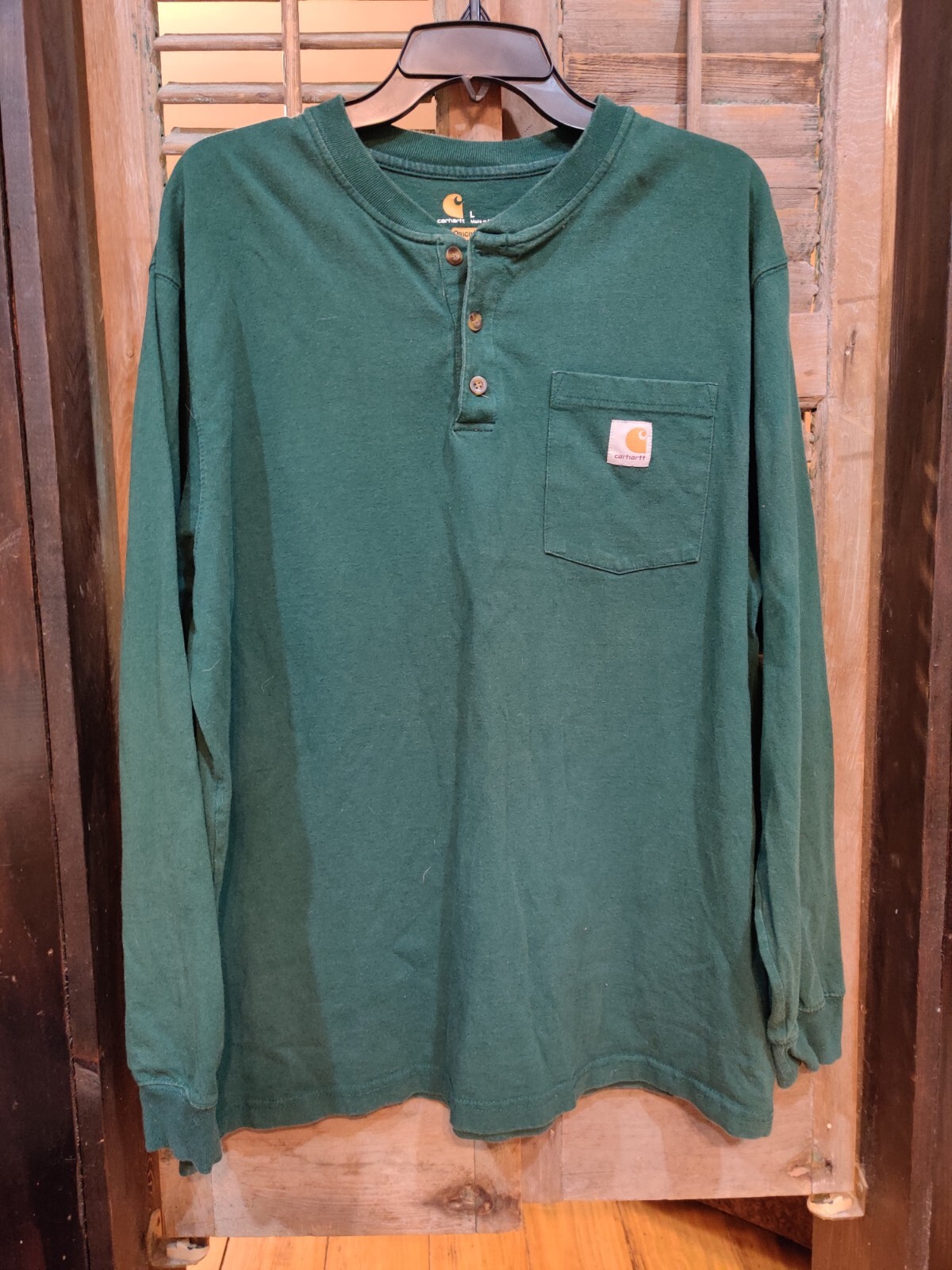 Carhartt Henley Original Fit Pocket Logo Long Sleeve Men's Sz Lrg Green