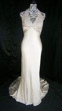 Marisa Wedding Dress 6 8 10 Ivory Silk Lace Mermaid Champagne Accent Beaded New