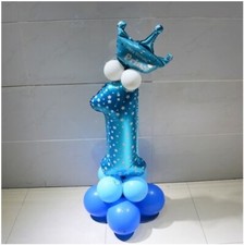 1st Birthday Balloons Blue White w/Crown Set Latex