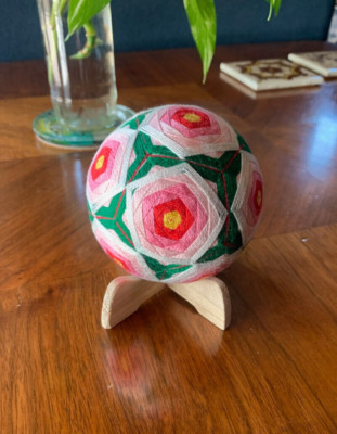 Vintage Temari Thread Ball Japanese Traditional Folk Art Handmade 3 1/4 Diameter