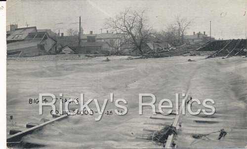B&W RPPC Colorado Flood BIG 4 TRACKS 3/26/1913 Columbus Ohio