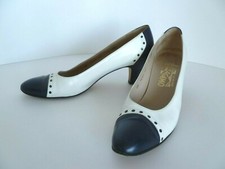 Salvatore Ferragamo Navy Blue  White Leather Size 7.5 AAA Spectator Shoes Itay