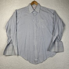 VTG Brooks Brothers Makers Shirt Mens 17-4 Cotton USA French Cuffs Blue Striped