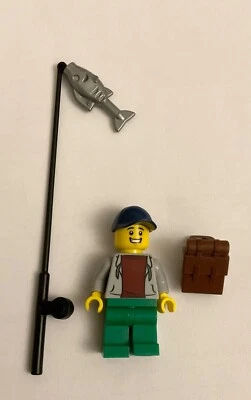 LEGO Fisherman Angler Hoodie Backpack Minifigure Fishing Rod Cap NEW UK Seller.