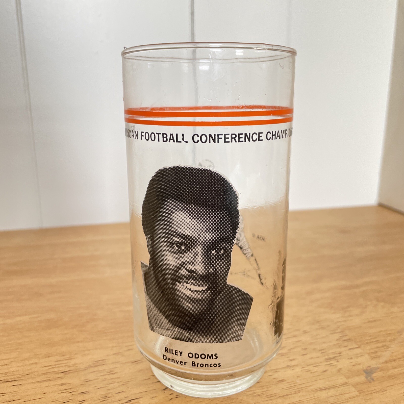 1977 NFL AFC Champion Riley Odoms Denver Broncos Burger King Glass
