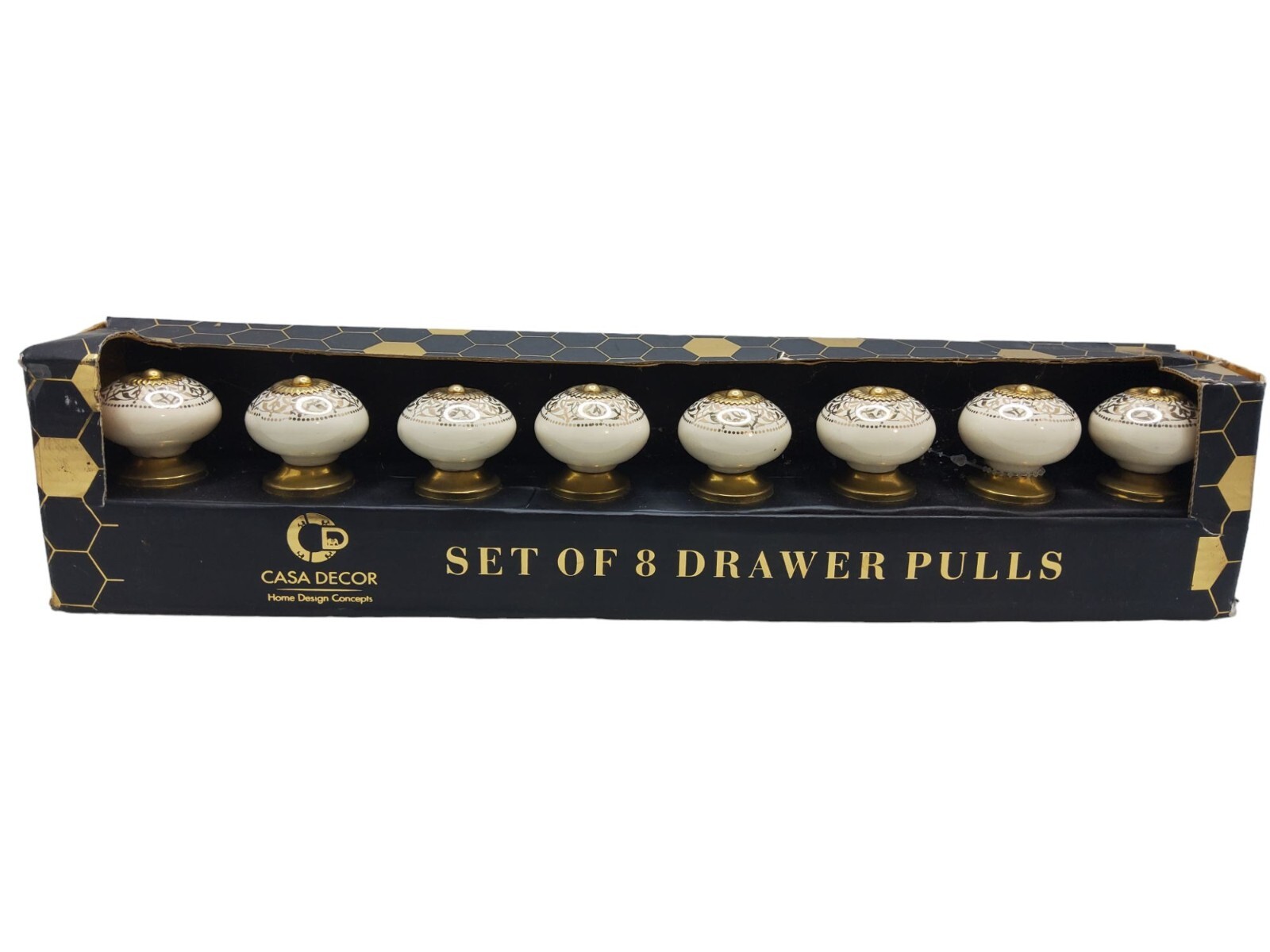 vintage new casa decor set of 8 brass/ceramic drawer pulls
