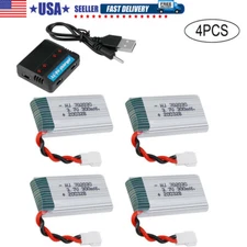 4pcs 3.7v Lipo Battery 300mAh 25C XH2.54 Plug w/ Charger for RC Drone Quadcopter