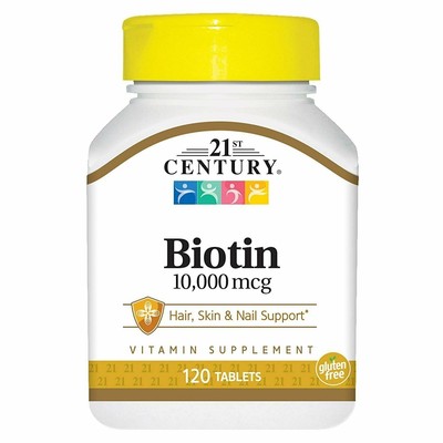 21st Century Biotin 10000mcg Supplement Hair Skin & Nail Support 120ct Pack of 2