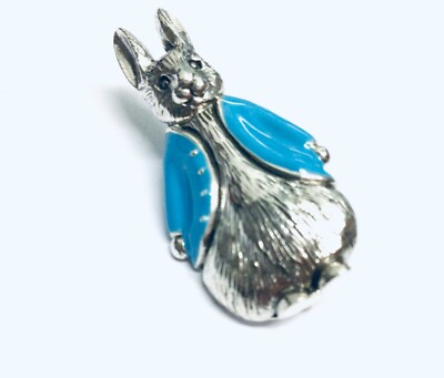 Sterling Silber blau Beatrix Potter Peter Hase Osterhase Anhänger Halskette